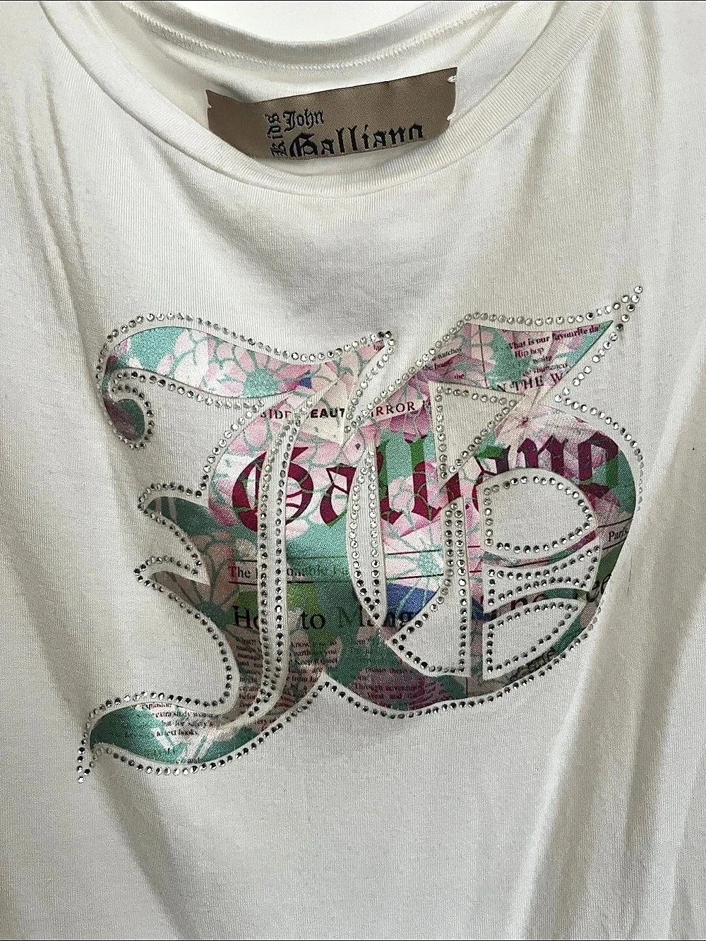 John Galliano Abstract Rhinestone Graphic Girl’s Tank Top White
